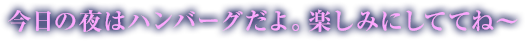 今日の夜はハンバーグだよ。楽しみにしててね～