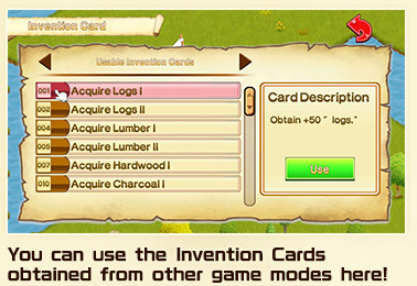 You can use the Invention Cards obtained from other game modes here!
